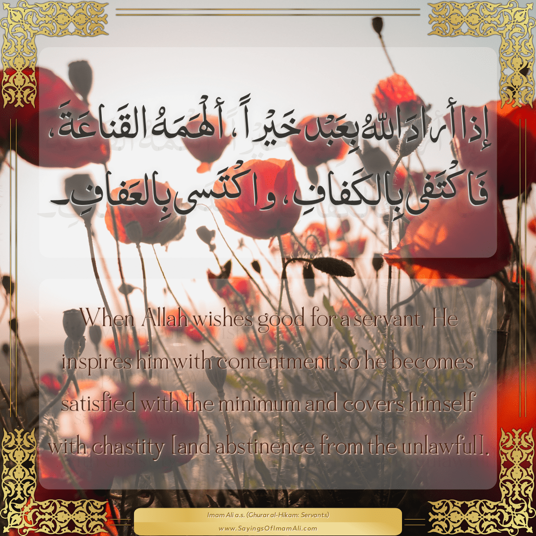 When Allah wishes good for a servant, He inspires him with contentment, so...